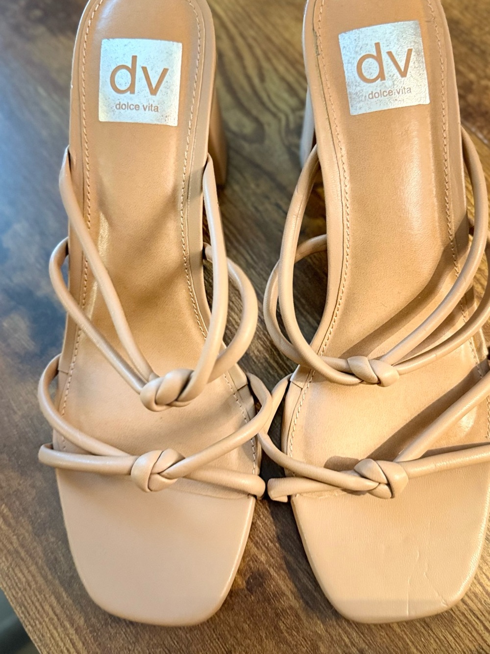 Dolce Vita Beige Strappy Knotted Block Heel Sandals